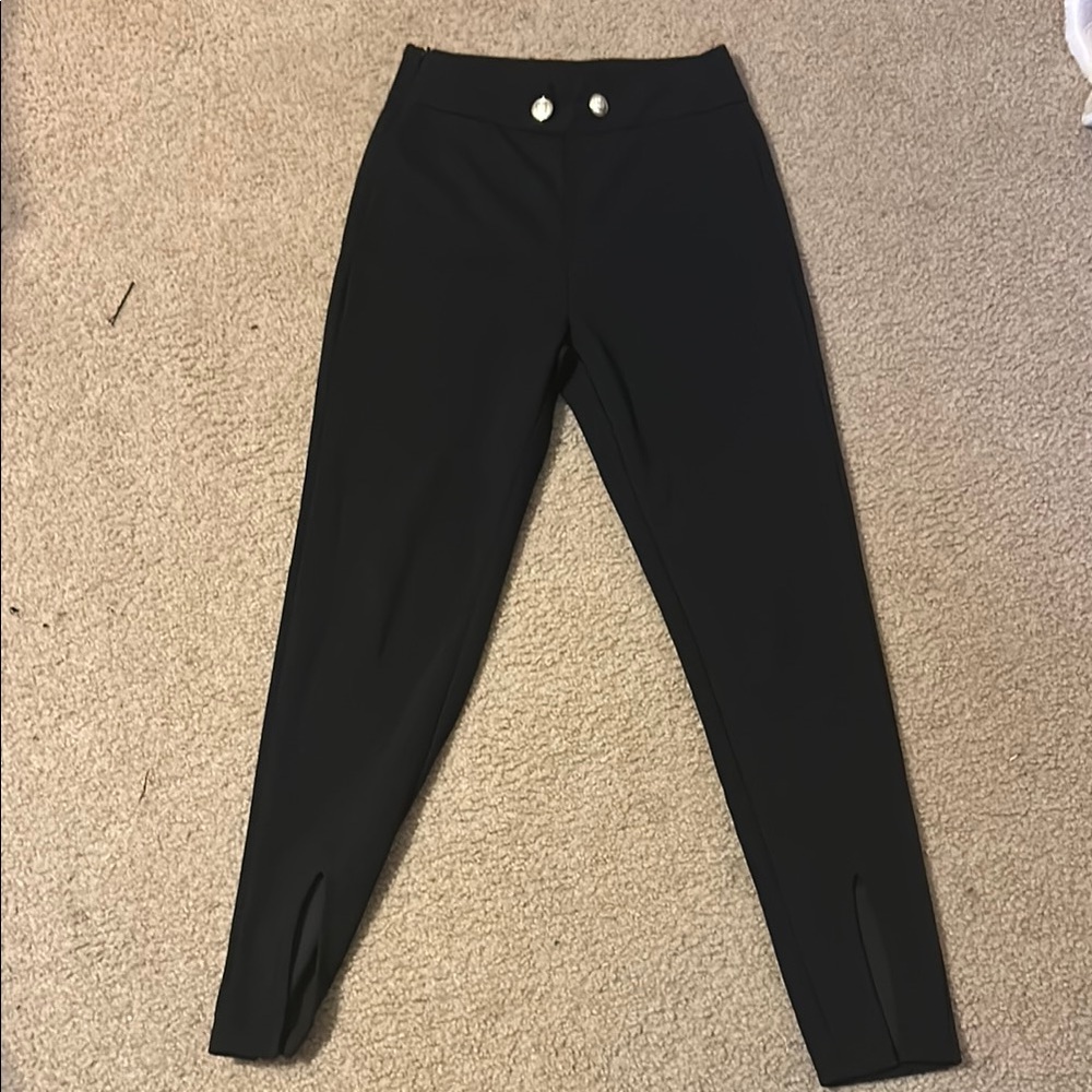 Black High-Waisted Pants with Button Detail